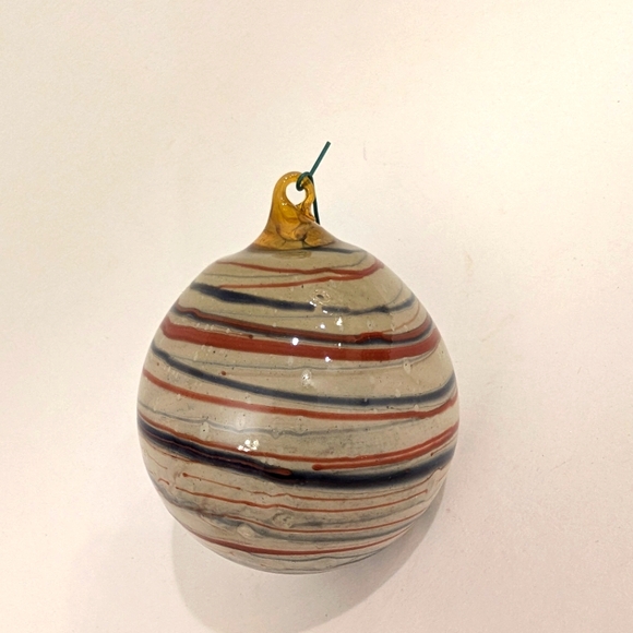 Handmade Blown Glass Orb Ornament Ball Holiday Christmas Earth Tones 3.5" - Picture 2 of 8